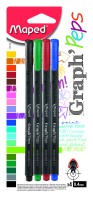 GRAPH PEP'S Ручка капиллярная, толщина линии - 0,4 мм, эргономичная зона обхвата, 4 цвета в упаковке: синий, черный, красный, зеленый, блистер