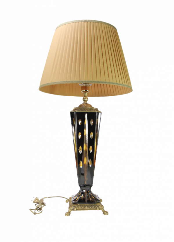 Лампа настольная, Италия, h = 88, d = 45 см на бронзовом основании с тканевым абажуром
