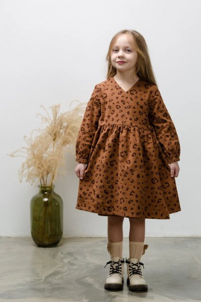 Платье для девочки Диана NÖLEBIRD,  цвет леопард на коричневом