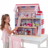 Деревянный кукольный домик "Открытый коттедж", с мебелью 16 предметов в наборе, для кукол 12 см