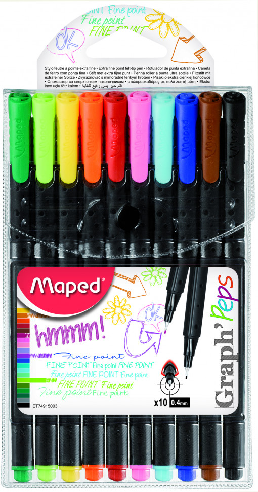 GRAPH PEP'S Ручка капиллярная, толщина линии - 0,4 мм, эргономичная зона обхвата, 10 цветов, блистер