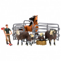 Игрушки фигурки в наборе серии "На ферме", 8 предметов (фермер, лошадь и семья овец, ограждение-загон, инвентарь)