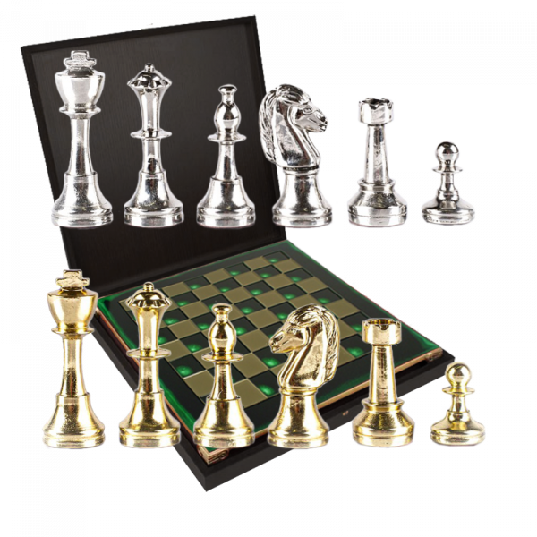 Шахматный набор Стаунтон, турнирные, зеленые с золотом, размер доски 36х36х3 см
