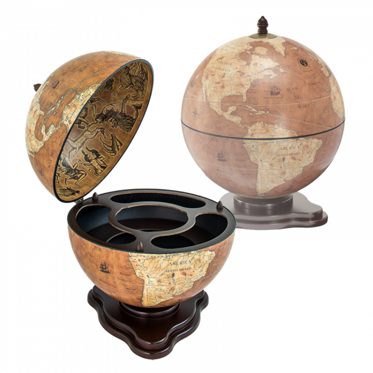 Настольный мини бар в виде глобуса в бежевом цвете, диаметр 41 см ...