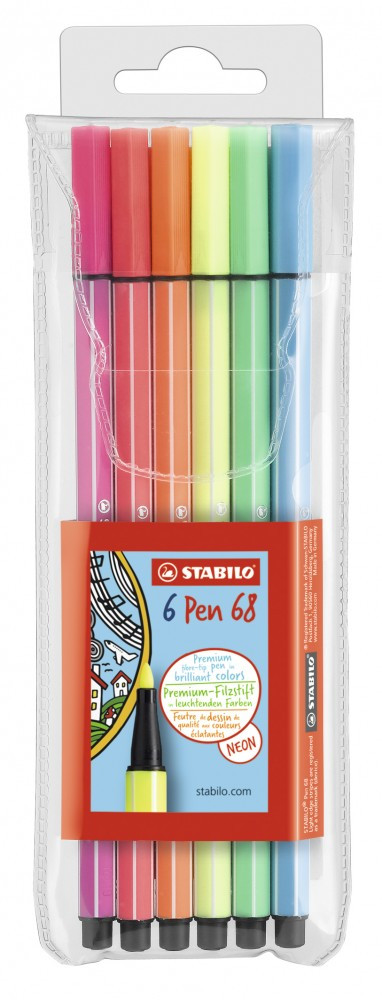 Набор фломастеров Stabilo Pen 68 Неон 6 цветов, пластиковый футляр