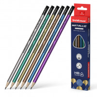 Чернографитный трехгранный карандаш с ластиком ErichKrause® Metallic HB (в коробке 12 шт.)