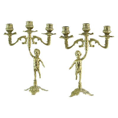 Пара канделябров подсвечников на 3 свечи "Амур", латунь