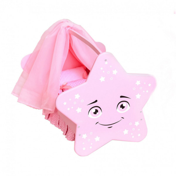Колыбель для кукол "Звездочка" с постельным бельем и балдахином, цвет: розовый