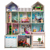 Деревянный кукольный домик "Поместье Виттория", с мебелью 36 предметов в наборе и с гаражом, свет, звук, для кукол 30 см