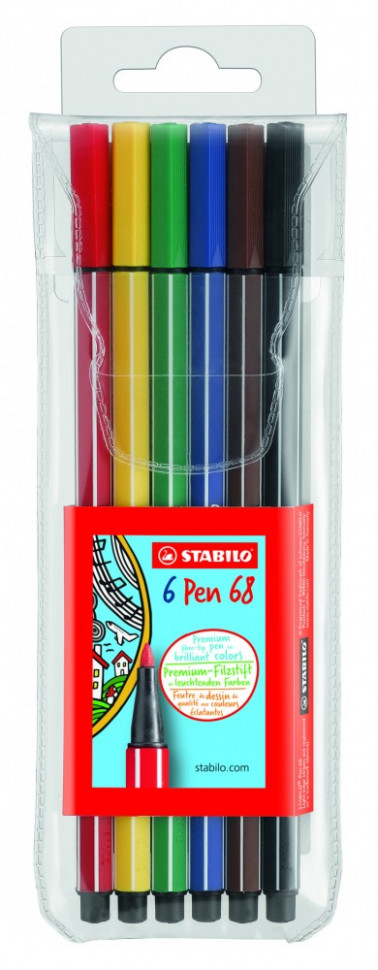 Набор фломастеров Stabilo Pen 68, 6 цветов, пластиковый футляр