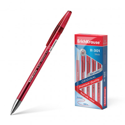 Ручка гелевая ErichKrause® R-301 Original Gel Stick 0.5, цвет чернил красный ...