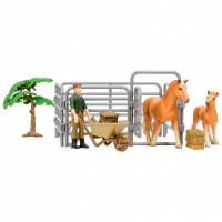 Игрушки фигурки в наборе серии "На ферме", 8 предметов: Авелинская лошадь и жеребенок, фермер, дерево, ограждение-загон, инвентарь