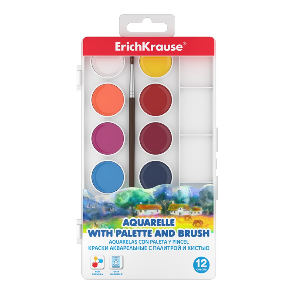 Краски акварельные ErichKrause®12 цветов с палитрой и кистью