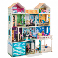 Деревянный кукольный домик "Поместье Летиция", с мебелью 36 предметов в наборе и с гаражом, свет, звук, для кукол 30 см