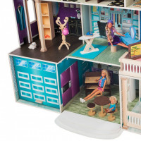 Деревянный кукольный домик "Поместье Летиция", с мебелью 36 предметов в наборе и с гаражом, свет, звук, для кукол 30 см