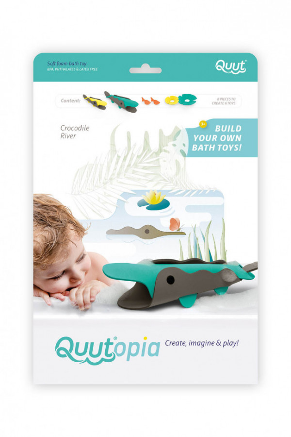 Мягкий 3D конструктор для игры в ванне Quutopia. Река с крокодилами, 6 эл
