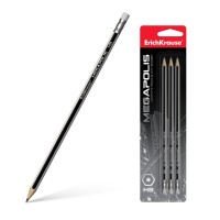 Чернографитный шестигранный карандаш с ластиком ErichKrause® MEGAPOLIS HB (в блистере по 3 шт.)