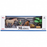 Игрушки фигурки в наборе серии "На ферме", 8 предметов: Американская лошадь и жеребенок, фермер, дерево, ограждение-загон, инвентарь