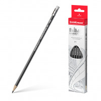Чернографитный трехгранный карандаш с ластиком ErichKrause® MEGAPOLIS HB (в коробке по 12 шт.)