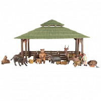 Набор фигурок животных cерии "На ферме": Ферма игрушка, бегемот, буйвол, медведи, антилопа, фермеры, инвентарь - 21 предмет