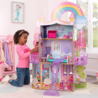 Деревянный кукольный домик "Радужные Мечты", с мебелью 15 предметов в в наборе, для кукол 30 см