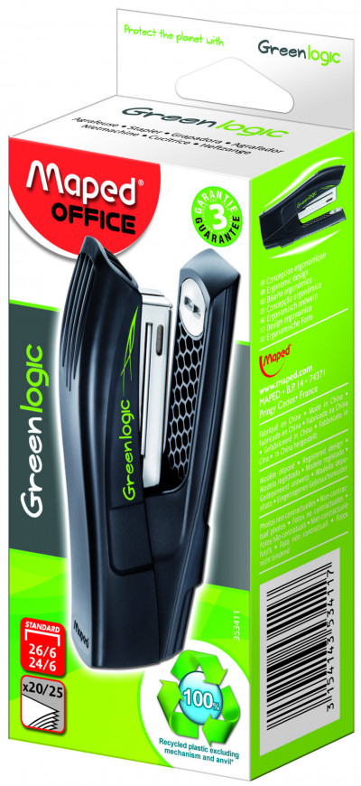 Степлер Greenlogic Стандарт 20-25 листов, скобы 24/6 и 26/6, цвет черный, бли...
