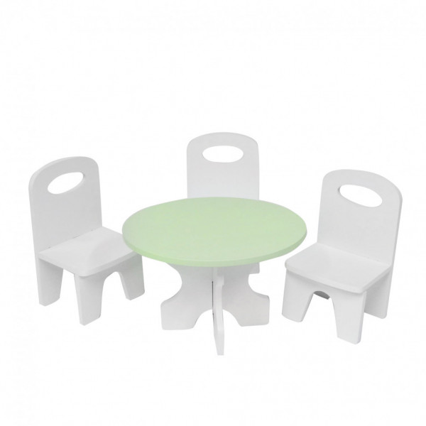 Набор мебели для кукол "Классика": стол + стулья, цвет: белый/салатовй