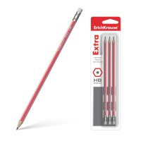Чернографитный шестигранный карандаш с ластиком ErichKrause® Extra HB (в блистере по 3 шт.)