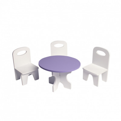 Набор мебели для кукол "Классика": стол + стулья, цвет: белый/фиоле...