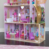 Деревянный кукольный домик "Розовый Замок", с мебелью 16 предмета в наборе, свет, звук, для кукол 30 см
