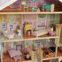 Деревянный кукольный домик "Роскошь", с мебелью 34 предмета в наборе и с гаражом, для кукол 30 см
