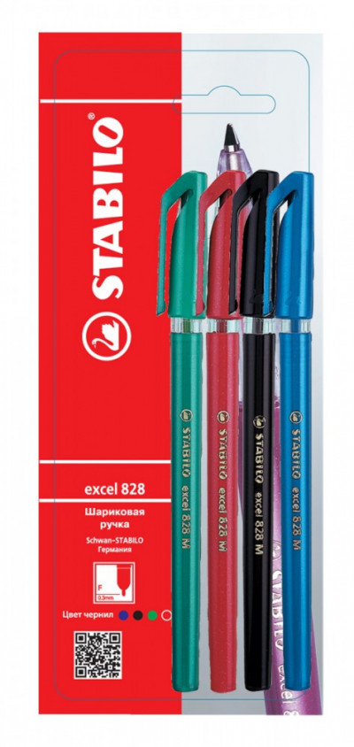 Шариковая ручка Stabilo Excel 828, цвет чернил: синий, черный, красный, зелен...