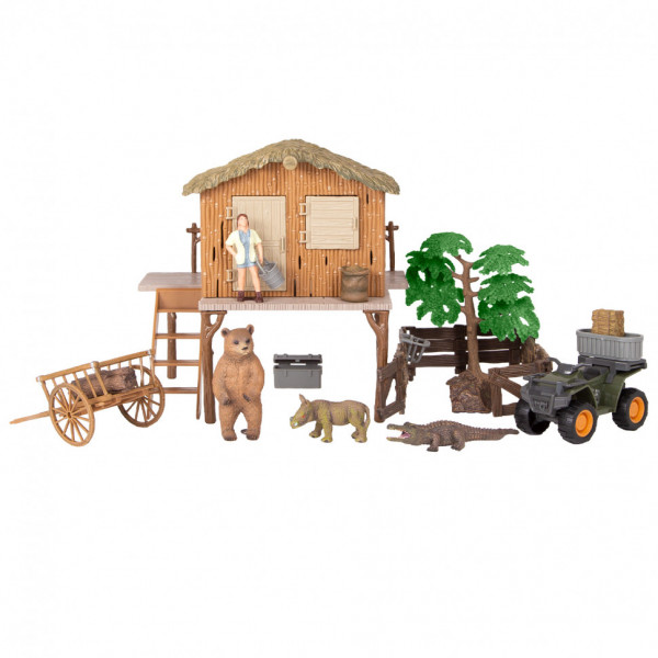 Набор фигурок животных cерии "На ферме": Ферма игрушка, крокодил, медведь, носорог, квадроцикл, фермер, инвентарь - 17 предметов