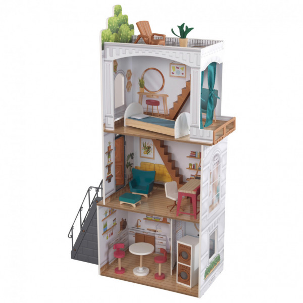 Деревянный кукольный домик "Роуен", с мебелью 13 предметов в наборе, для кукол 30 см