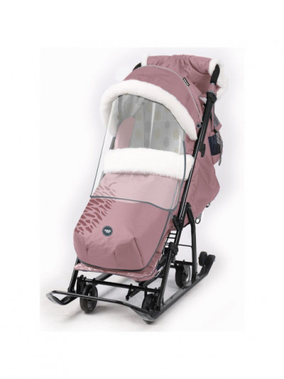 Детская коляска санки комбинированная (пыльно-розовый с шишкой)