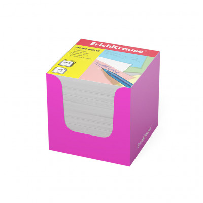 Бумага для заметок ErichKrause®, 80x80x80 мм, белый, в розовой картонной подс...