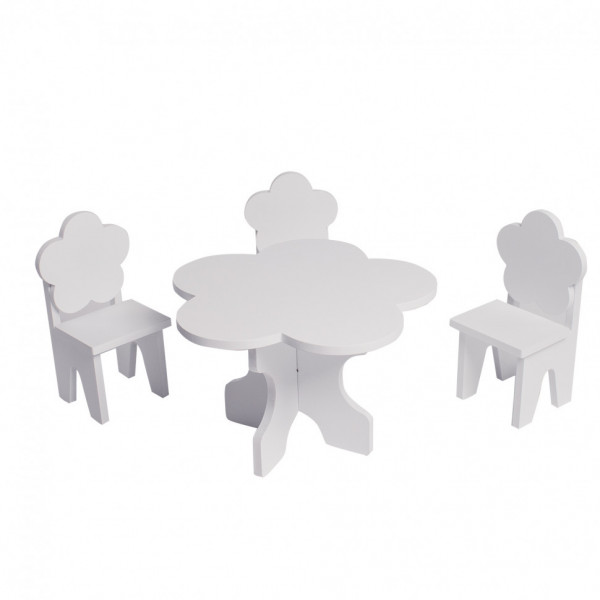 Набор мебели для кукол "Цветок": стол + стулья, цвет: белый