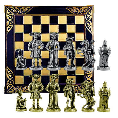 Шахматы сувенирные  "Рококо", синяя доска 45 х 45 см, высота фигуро...