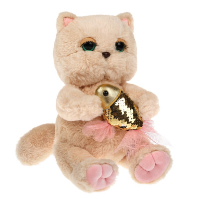 Мягкая игрушка Киска Персик с рыбкой, 24 см