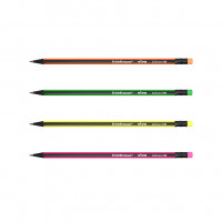 Чернографитный трехгранный карандаш с ластиком  ErichKrause® VIVO® HB (в блистере по 4 шт.)