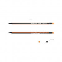 Чернографитный трехгранный карандаш с ластиком  ErichKrause® VIVO® HB (в блистере по 4 шт.)
