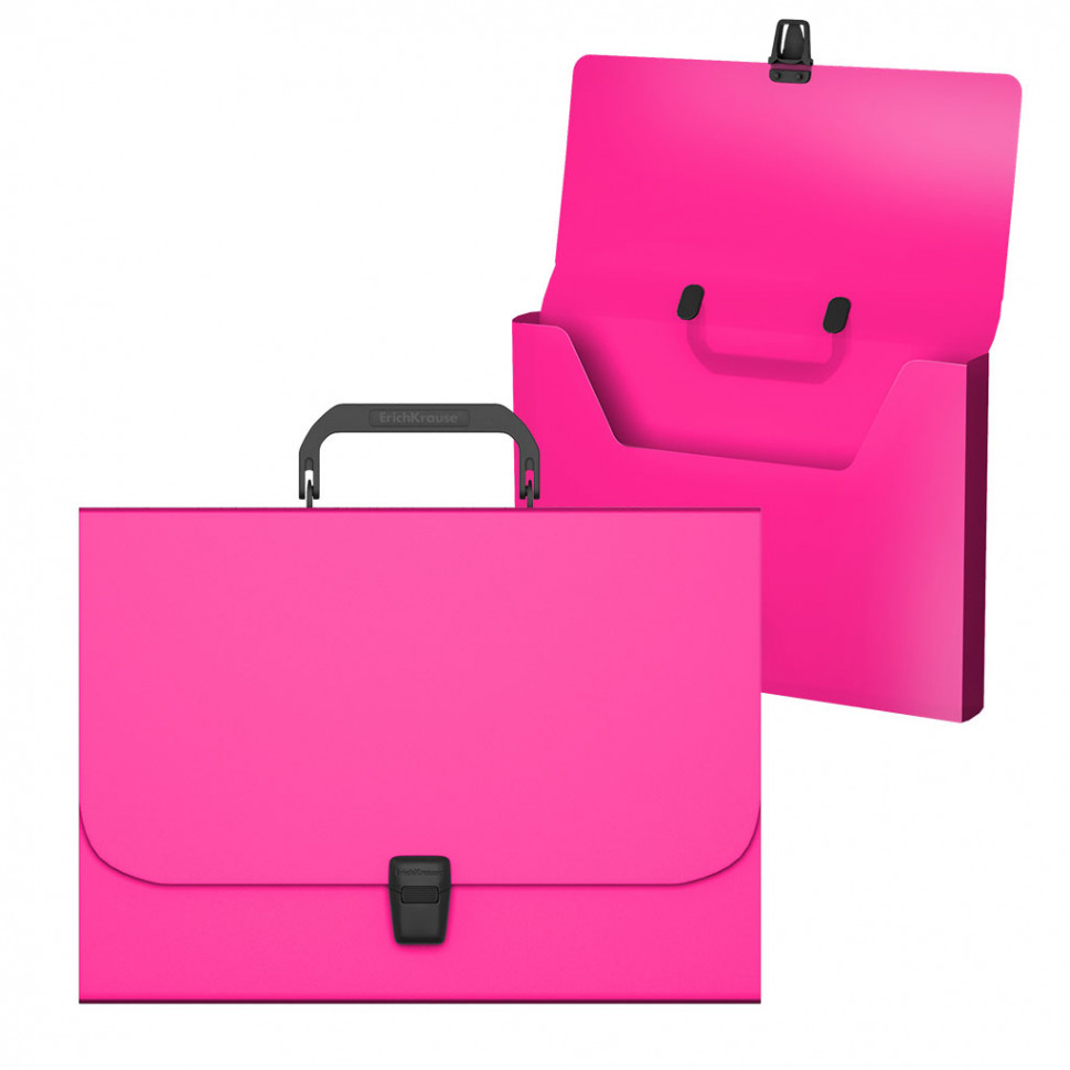 Портфель пластиковый ErichKrause® Matt Neon, A4, розовый (в пакете по  1шт.)