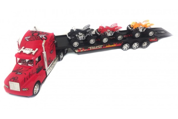 Радиоуправляемый грузовой автомобиль с квадроциклами красный на пульте управления, масштаб 1:32 Lian Sheng 8897-71-RED