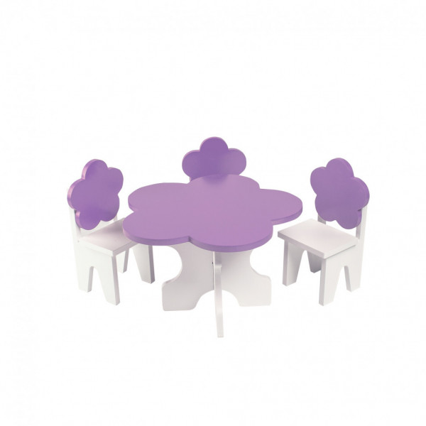 Набор мебели для кукол "Цветок": стол + стулья, цвет: белый/фиолетовый