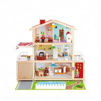 Деревянный кукольный домик "Семейный особняк", с мебелью 29 предметов, 4 куклами в наборе, свет, звук, для кукол 15 см