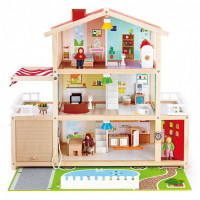 Деревянный кукольный домик "Семейный особняк", с мебелью 29 предметов, 4 куклами в наборе, свет, звук, для кукол 15 см