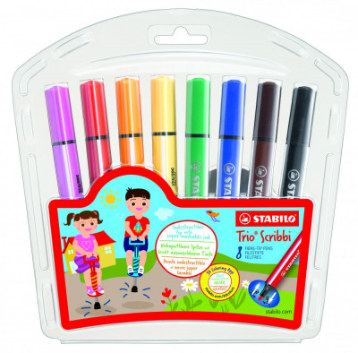 Набор фломастеров Stabilo Trio Scribbi с пружинящим наконечником 8 цветов, пл...