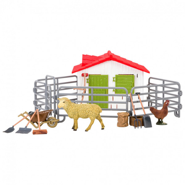 Набор фигурок животных cерии "На ферме": Ферма игрушка, овца, курица, инвентарь - 14 предметов