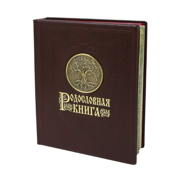 Альбом Родословная Книга "Гербовая", размер 26x31.7x6.5 см,  кожаный переплет, с литым гербом