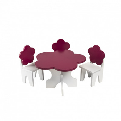 Набор мебели для кукол "Цветок": стол + стулья, цвет: белый/ягодный